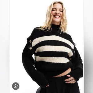 NWT Mango Black and Cream Striped Turtleneck Sweater